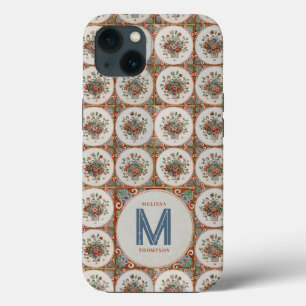 Vintage Azulejos Florais Terracotta Monograma
