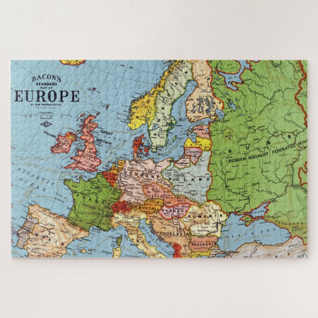 Vintage Bacon's Europe Map Jigsee Quebra-cabeça (Horizontal)