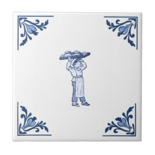 Vintage Bakery Delivery Boy Delft Blue & White