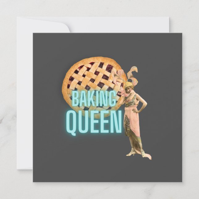 Vintage Baking Queen, Cinza Flat Greeting Card (Frente)