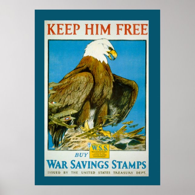 Vintage Bald Eagle Savings Bonds Guerra Poster (Frente)