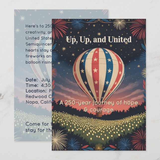 Vintage Balloon & Fireworks Celebration Invite (Frente/Verso)