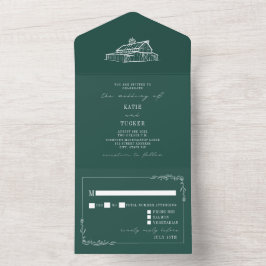 Vintage Barn Rustic Emerald Fazenda Casamento RSVP