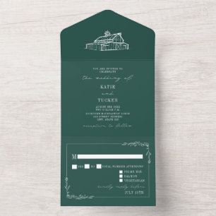 Vintage Barn Rustic Emerald Fazenda Casamento RSVP