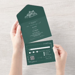 Vintage Barn Rustic Emerald QR RSVP Casamento de F