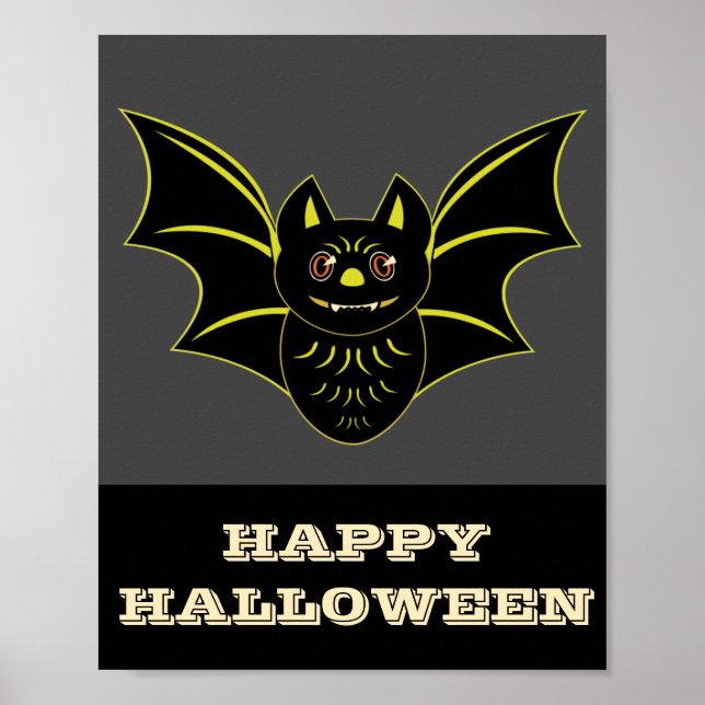 Vintage Bat Happy Halloween Poster (Frente)