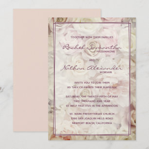 Vintage Bed of Rosa Wedding Invtions