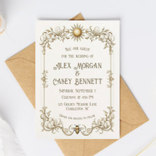 Vintage Bee Weding Convite Caligrafia de Mel