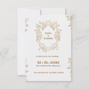 Vintage Beige e Dourado Convite para Casamento de