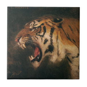 Vintage Bengal Tiger Big Cat Roaring, Animais Selv