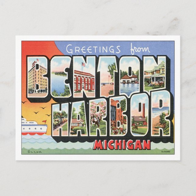 Vintage Benton Harbor Michigan EUA Cartão postal (Frente)