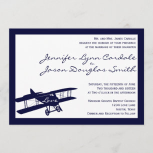 Vintage Biplane Aviator - Convites de Casamento Az