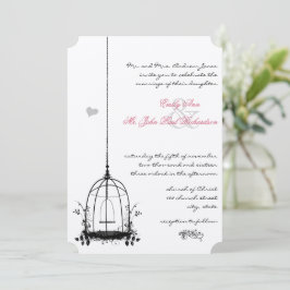 Vintage Bird Cage Red Acentua Convites de Casament