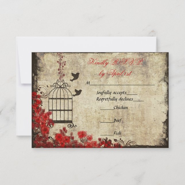 Vintage Birdcage Wedding RSVP Red (Frente)