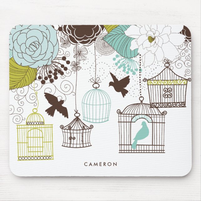 Vintage Birdcages Floral Personalizada Mousepad (Frente)