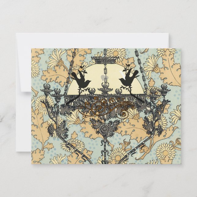 Vintage Birds Damask Chandelier Wedding RSVP (Frente)