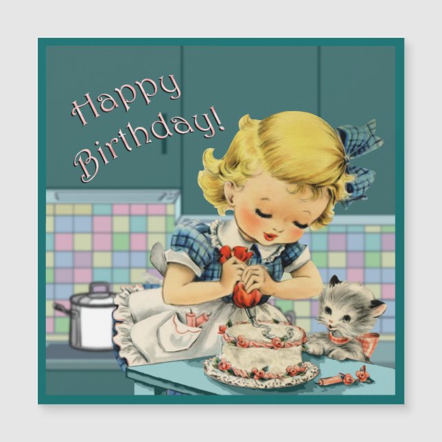 Vintage Birthday Magnetic Card (Frente)