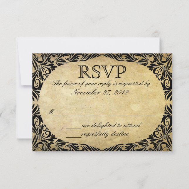 Vintage Black and Cream Wedding RSVP (Frente)