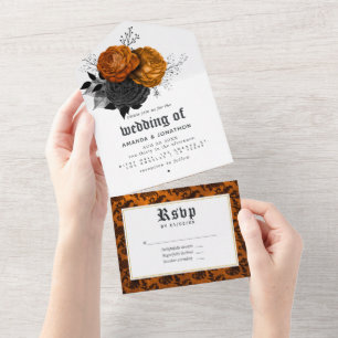 Vintage Black and Orange Floral Gothic Weding