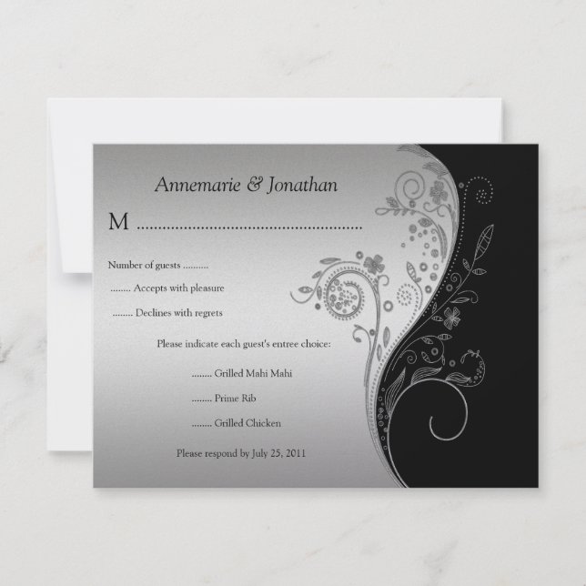 Vintage Black and Silver Floral RSVP (Frente)