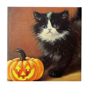Vintage Black and White Halloween Kitten