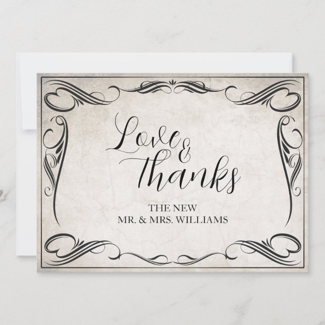 Vintage Black Art Deco Wedding Obrigado (Frente)