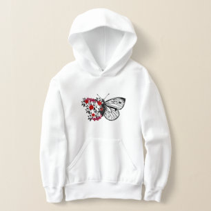 Vintage Black Butterfly Red Flower Green