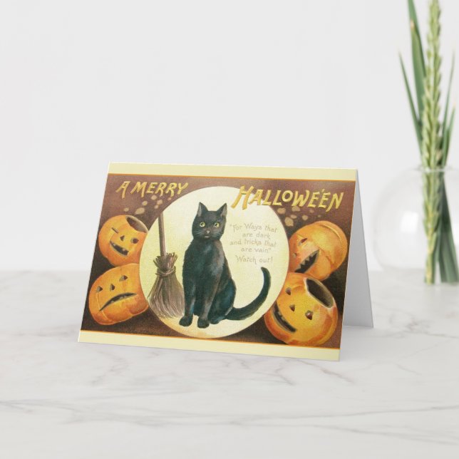 Vintage Black Cat Halloween - Cartão de Saudação (Frente)