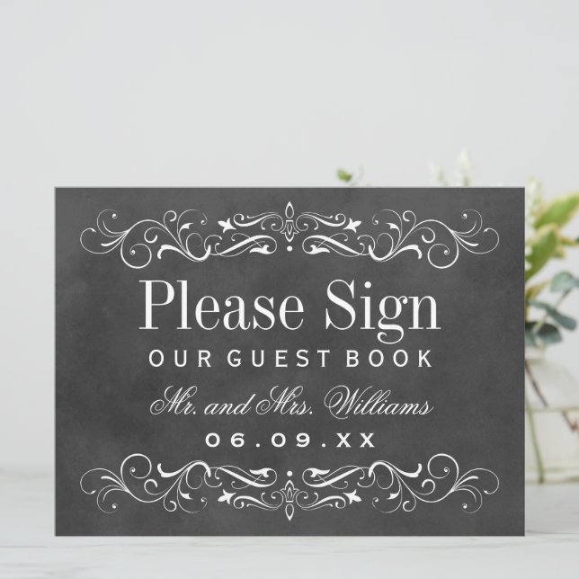 Vintage Black Chalkboard Weding Guest Book (Em pé/Frente)