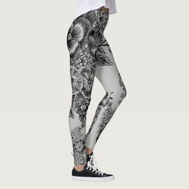 Vintage Black/Cinza Flowers Leggings de Casamento (Direita)
