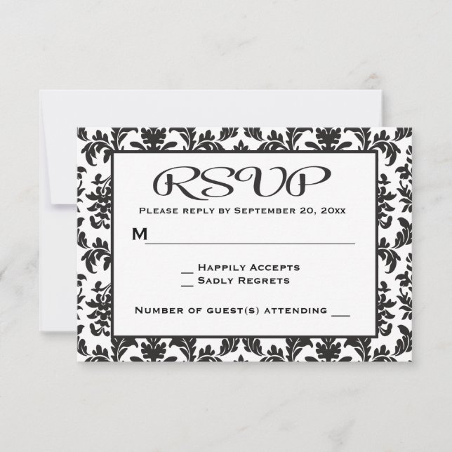 Vintage Black E White RSVP Damask Floral (Frente)