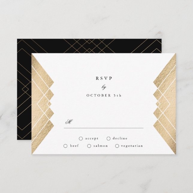 Vintage Black Gatsby Weding RSVP (Frente/Verso)