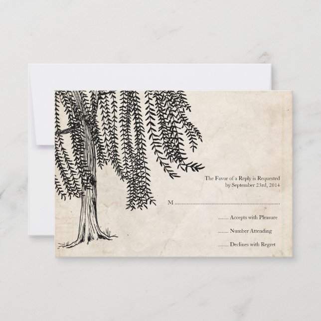 Vintage Black Willow Tree Wedding RSVP (Frente)