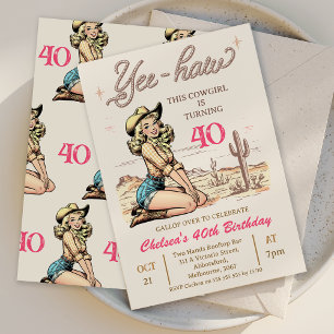 Vintage Blonde Yee-haw Cowgirl Convite de Aniversá