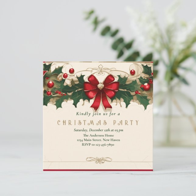 Vintage Blooms: Convite de Natal Retro (Em pé/Frente)