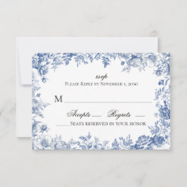 Vintage Blue and White Floral Wedding RSVP
