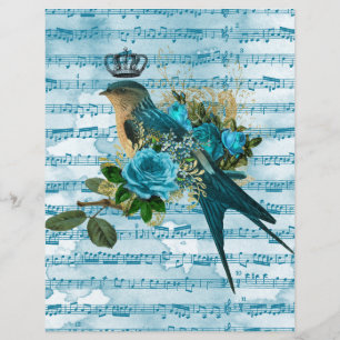 Vintage Blue Bird on Sheet Music Scrapbook Paper