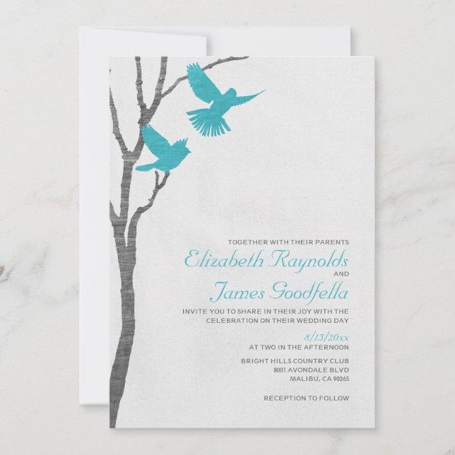 Vintage Blue Birds Convites De Casamento (Frente)