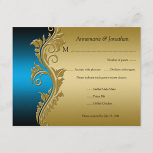 Vintage Blue Black and Dourado Floral RSVP