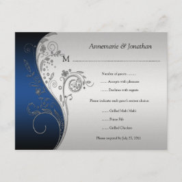Vintage Blue Black and Silver Floral RSVP
