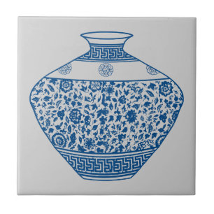 Vintage Blue Chinoiserie Vase Ginger Jar