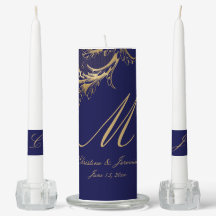 Vintage Blue Floral Dourado Damask Monograma Casam