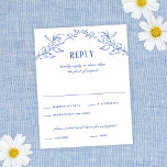 Vintage Blue Floral Frame Elegante Resposta de Cas<br><div class="desc">Este belo cartão de resposta do casamento apresenta um desenho manual de motif floral e vintage inspirado na perfeita sombra de azul. O olhar é eterno e elegante,  como um clássico livro de histórias! Verificar se há itens de coordenação na coleção... </div>