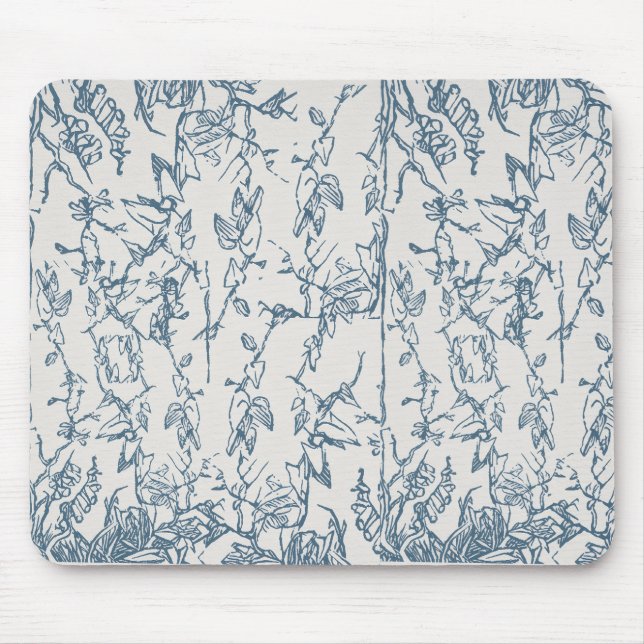 Vintage Blue Floral Sketch Pattern Mousepad (Frente)