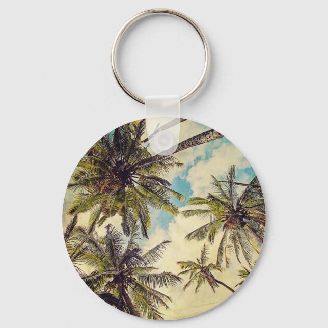 Vintage Blue Hawaii Kauai Palm Tree Chaveiro (Frente)