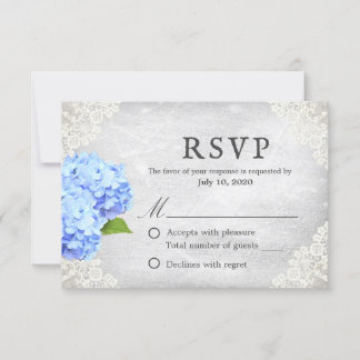 Vintage Blue Hydrangea Floral White Lace RSVP