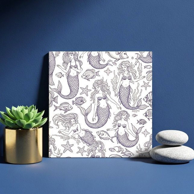 Vintage Blue Mermaid & Sea Life Pattern (Criador carregado)