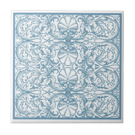 Vintage Blue Oyster Shell e Seaweed Art Nouveau