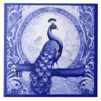 Vintage Blue Peacock Bird Art Nouveau Art Deco