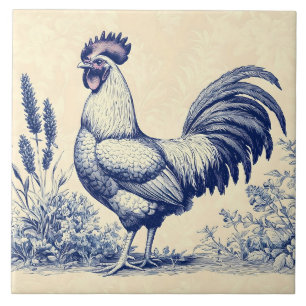 Vintage Blue Rooster em um Jardim Floral
